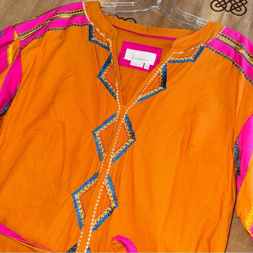 Anthropologie Stasiana Embroidered Patchwork Long Sleeve Tunic Dress - Picture 8 of 17